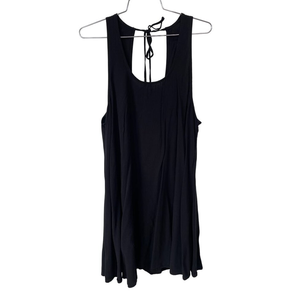 Sleeveless Tie Back Mini Dress Size Large Scoop Neck Black Swing Swim Cover